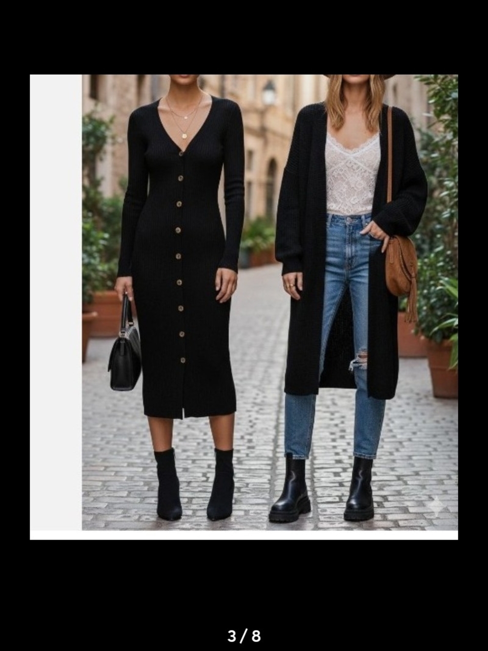 Free People Black Ribbed Button-Front V-Neck Midi Dress